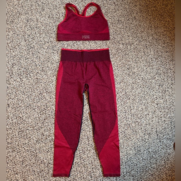PINK Victoria's Secret Pants - PINK Victoria's Secret Marled Deep Red Seamless Active Set